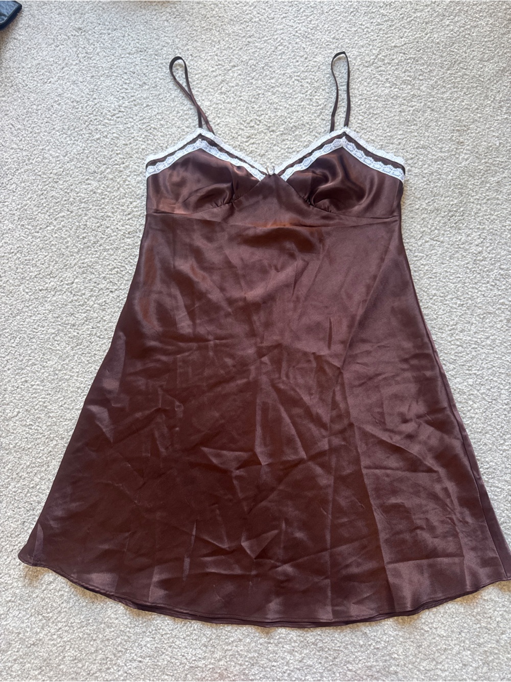 Jones New York Brown Satin Lace-Trim Slip